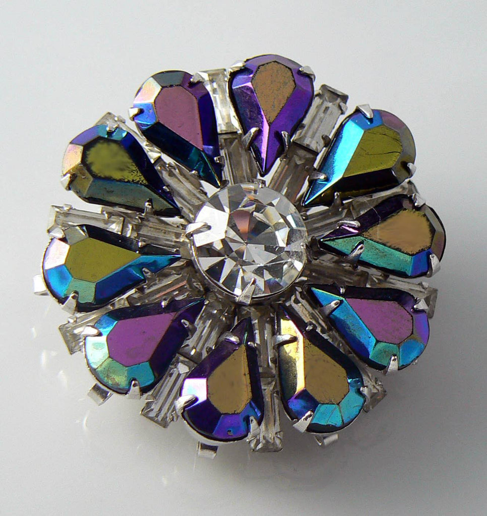 Coro Iridescent Rhinestone Purple Brooch