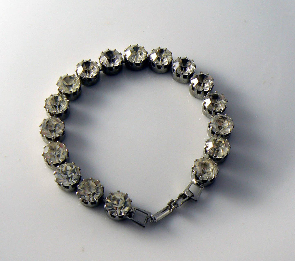 Vintage Art Deco Clear Paste Rhinestone Classic Line Bracelet