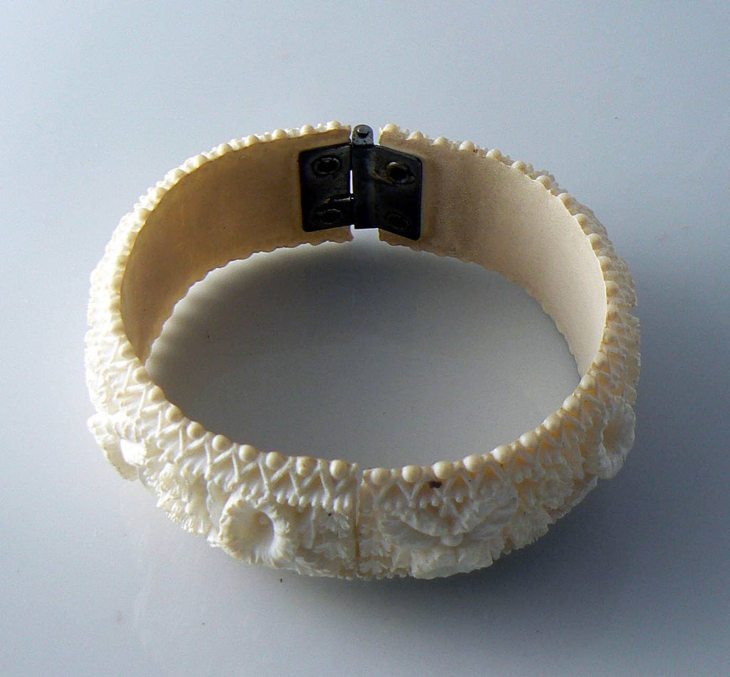 Carved Celluloid Hinged Bracelet - Vintage Lane Jewelry