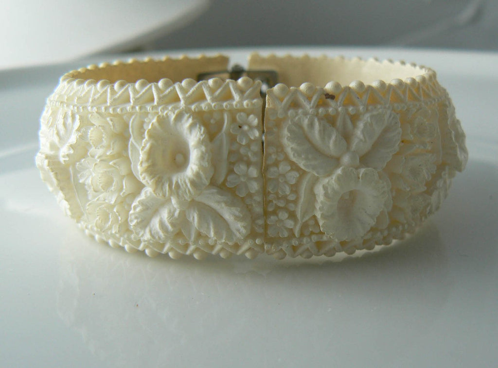 Carved Celluloid Hinged Bracelet