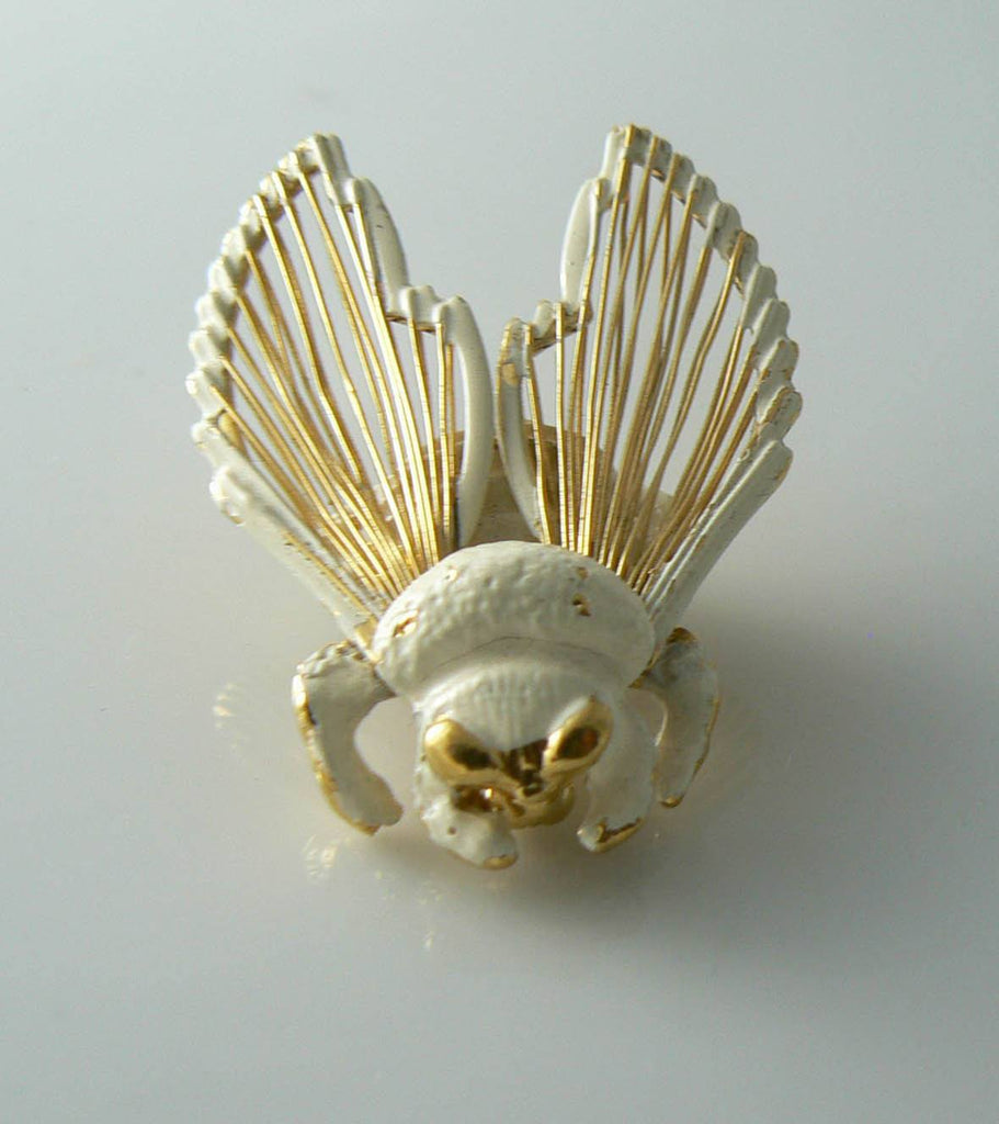 Vintage Monet white enamel insect brooch
