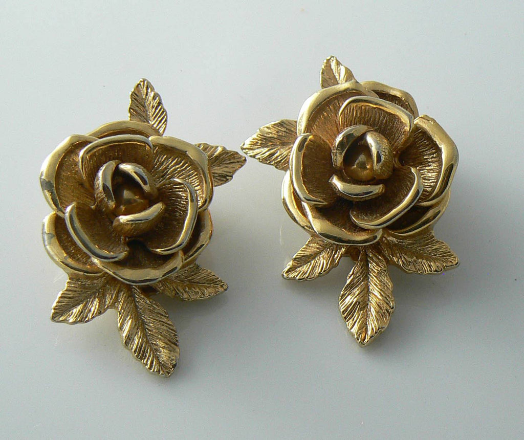 Vintage Sarah Coventry Gold Tone Rose Earrings