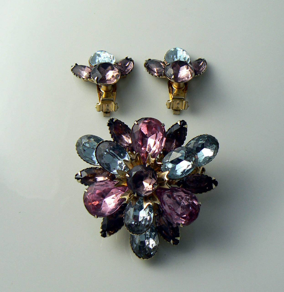 Vintage Mauve Marquise Rhinestone Demi Parure