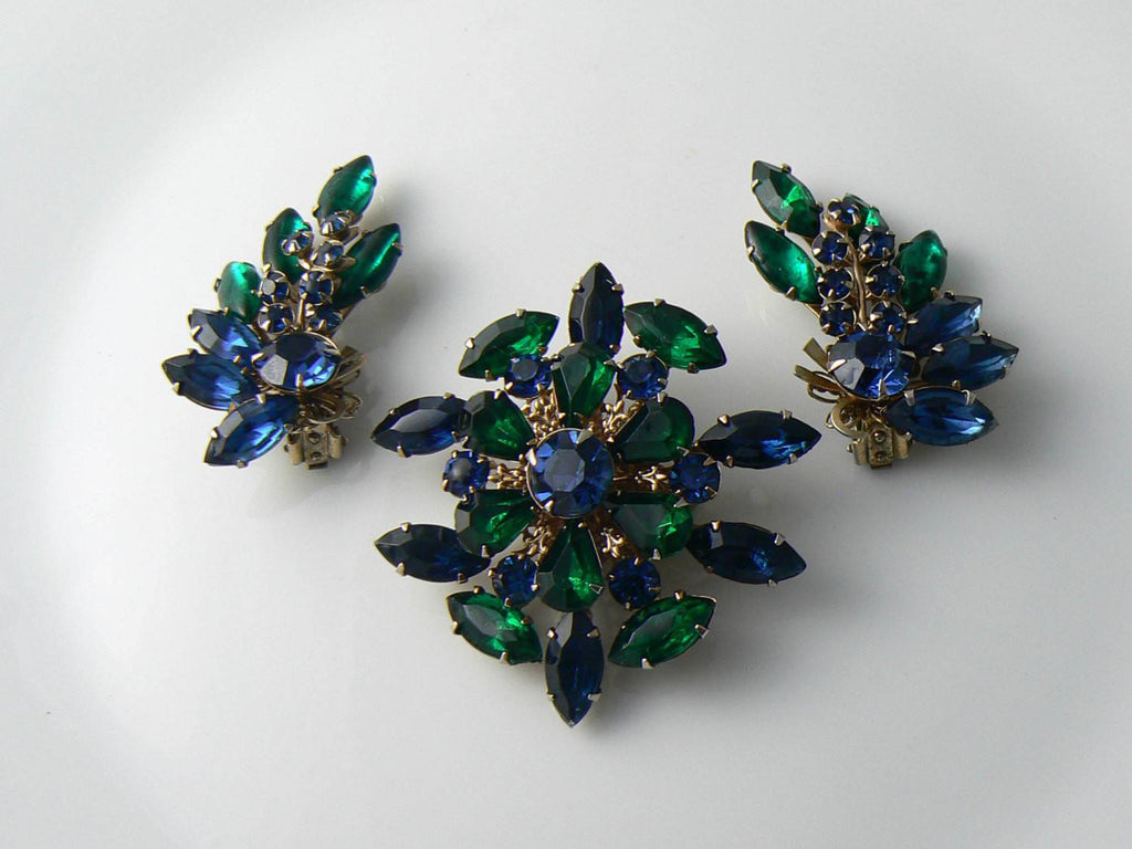 Vintage Montana Blue Rhinestone Demi Parure