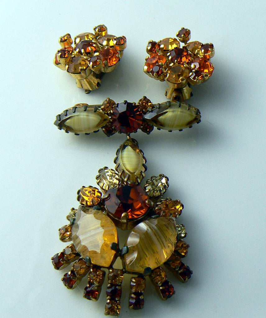 Vintage Topaz And Citrine Givre Demi Parure
