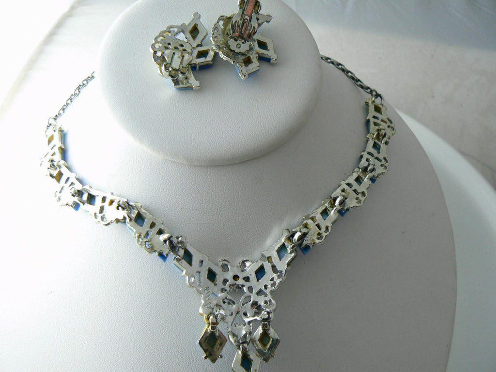 Elegant Thermoset Rhinestone Necklace And Earring Set - Vintage Lane Jewelry