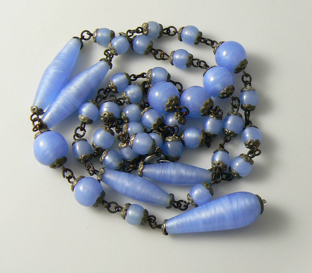 Antique Art Deco Periwinkle Blue Flapper Necklace