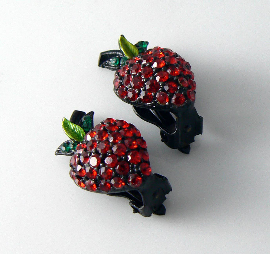 Hollycraft Figural Strawberry Pave Rhinestone Earrings
