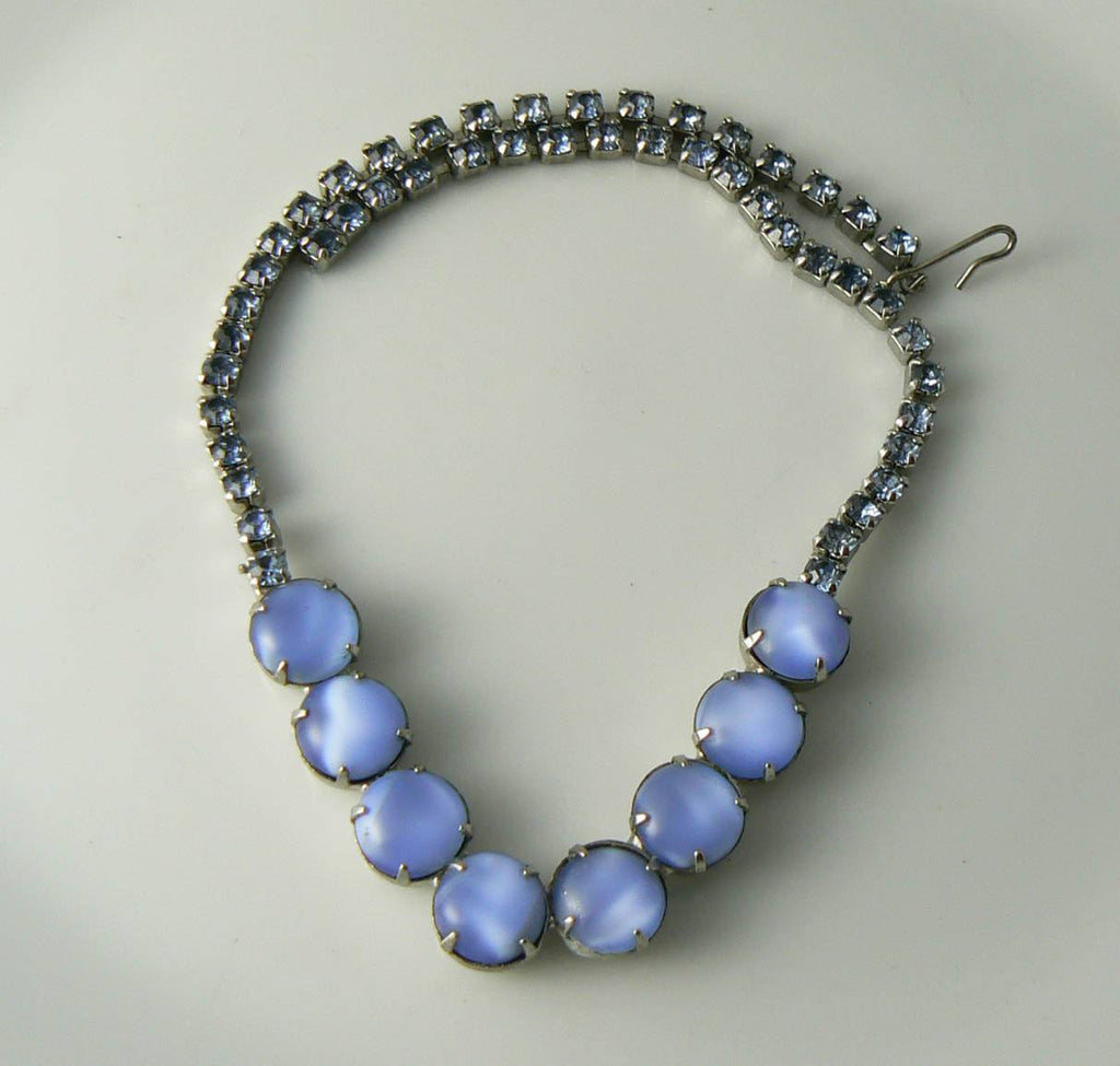 Vintage Blue rhinestone and moonstone bead necklace