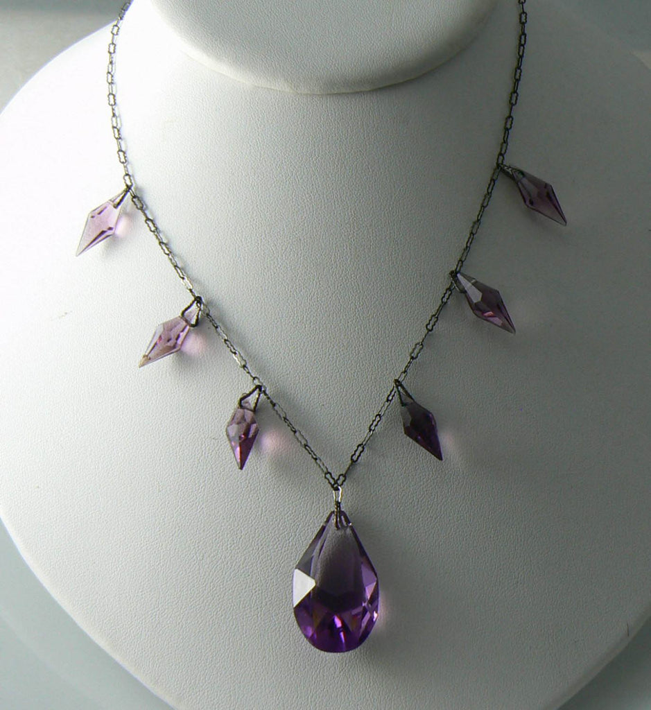 Art Deco necklace with purple faceted crystals