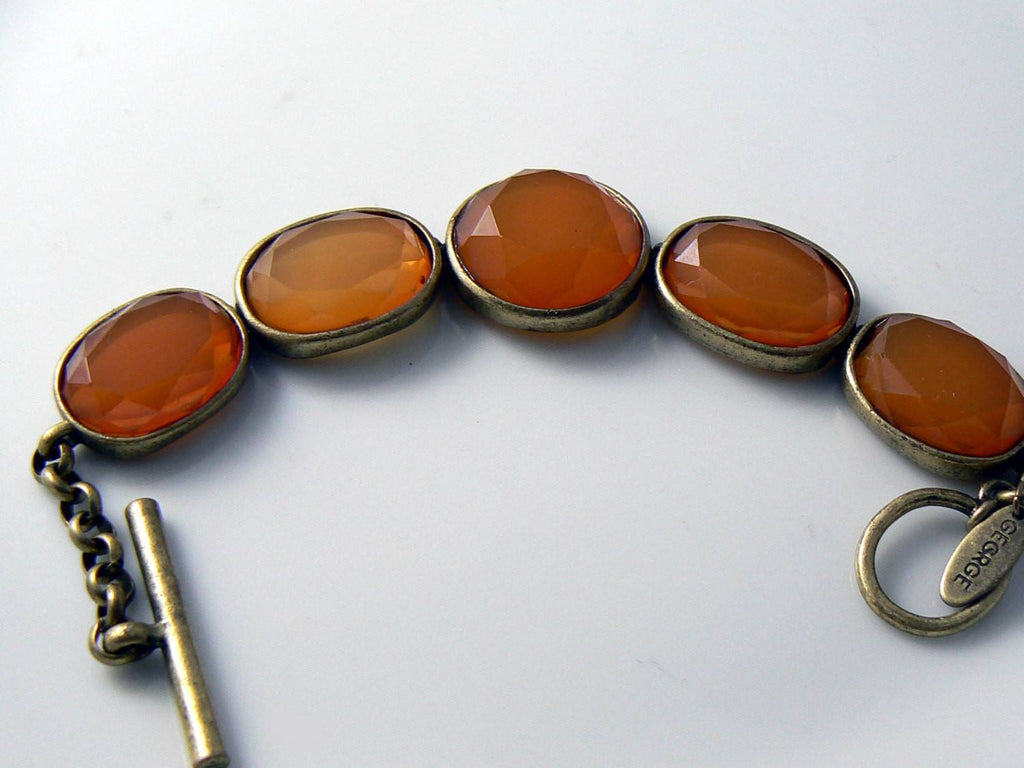 Vintage George Bracelet Five Topaz Cabochons Toggle Clasp