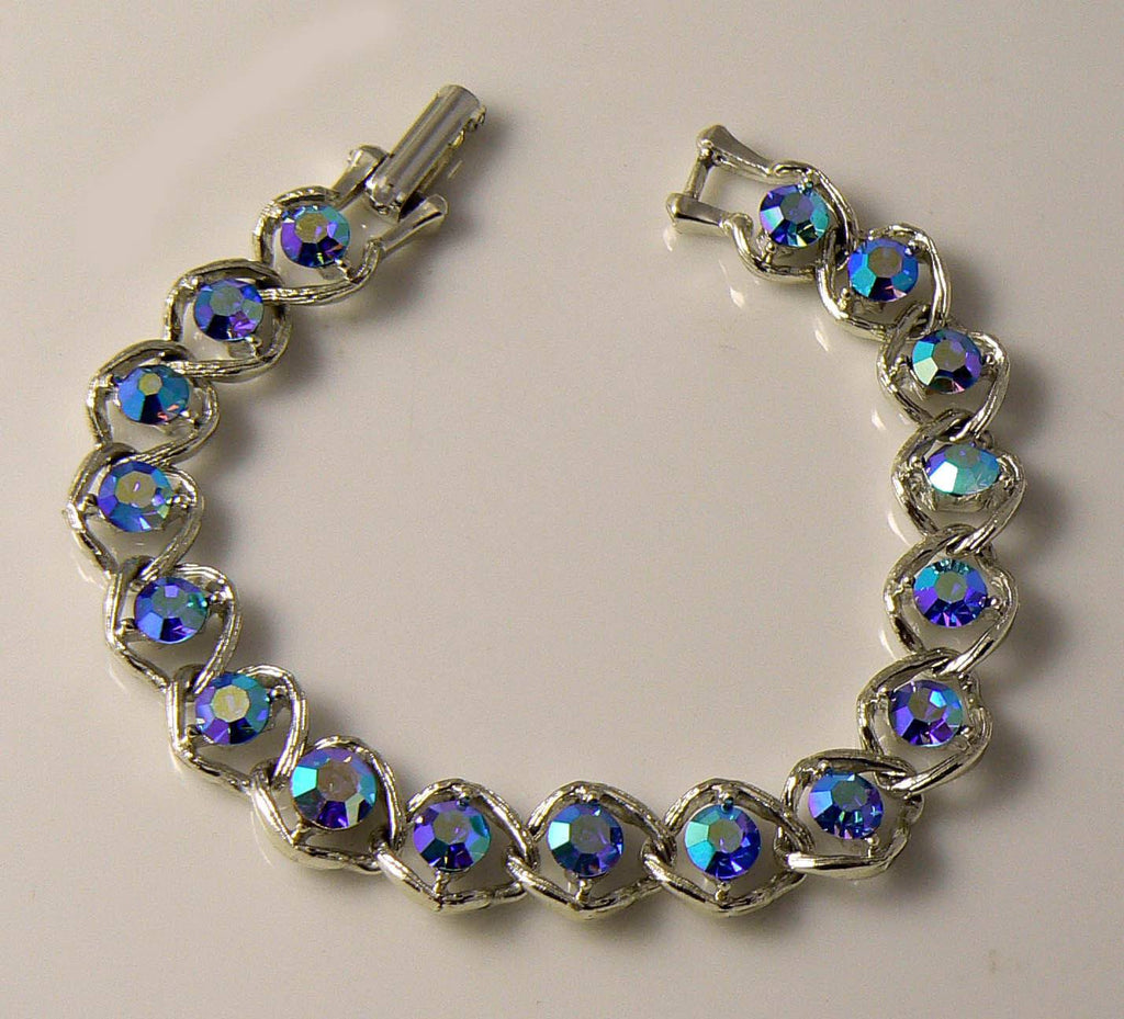Vintage Silver Tone And Saphirre Rhinestone Bracelet