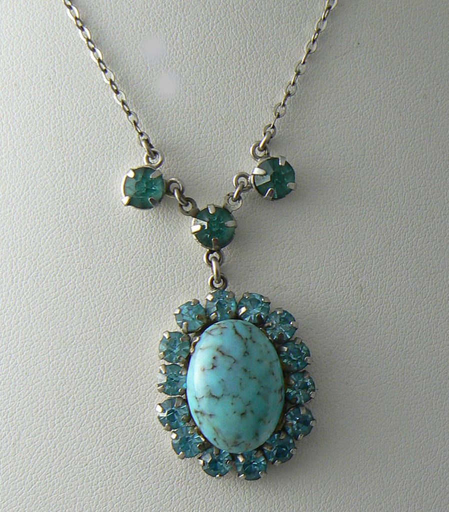 Vintage Turquoise And Rhinestone Necklace
