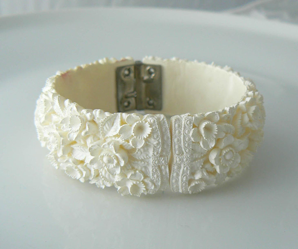 Vintage Carved Celluloid Clamper Bracelet