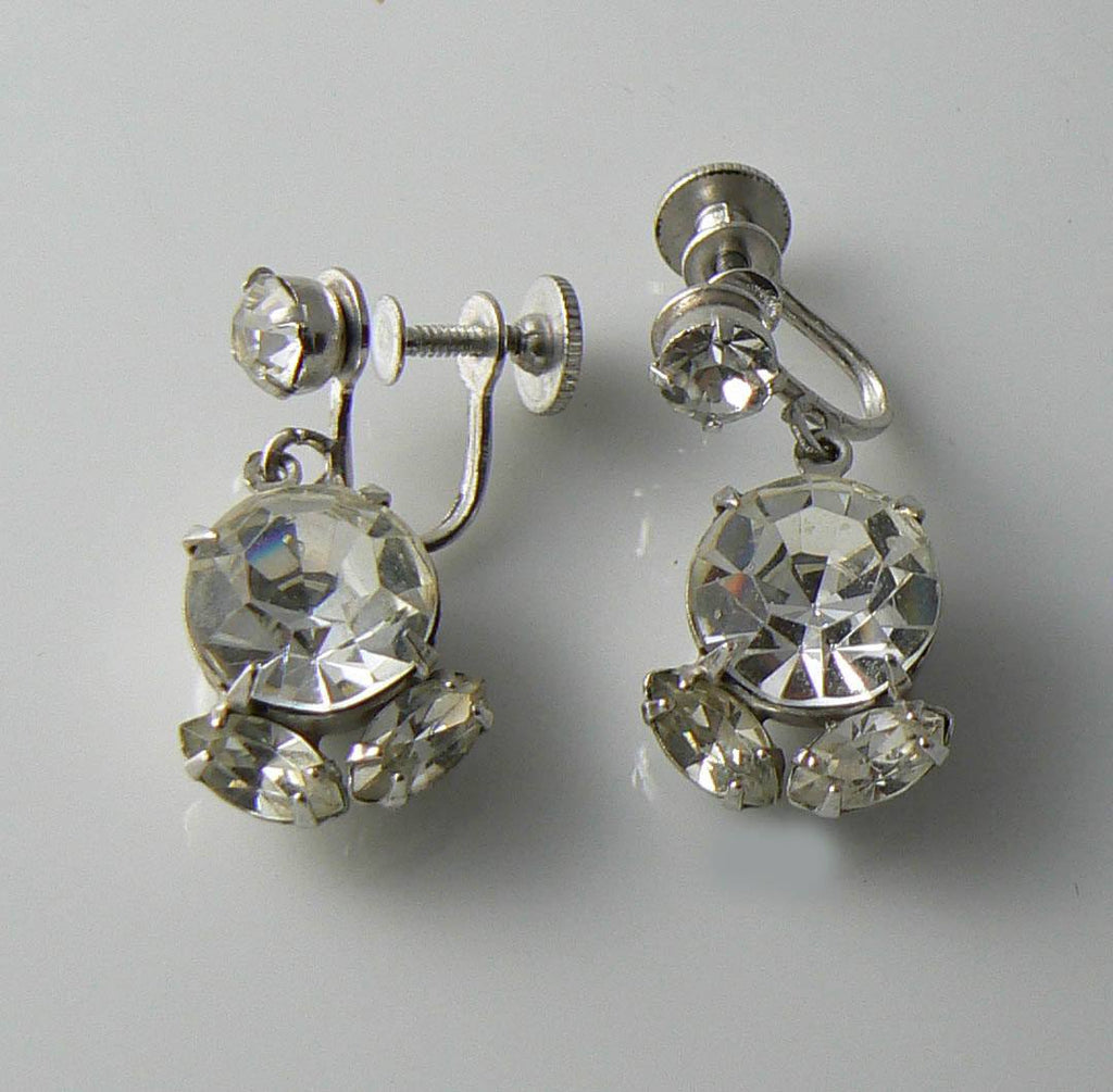 Coro Silver Tone, Sparkling Clear Rhinestone Screw Back Earrings