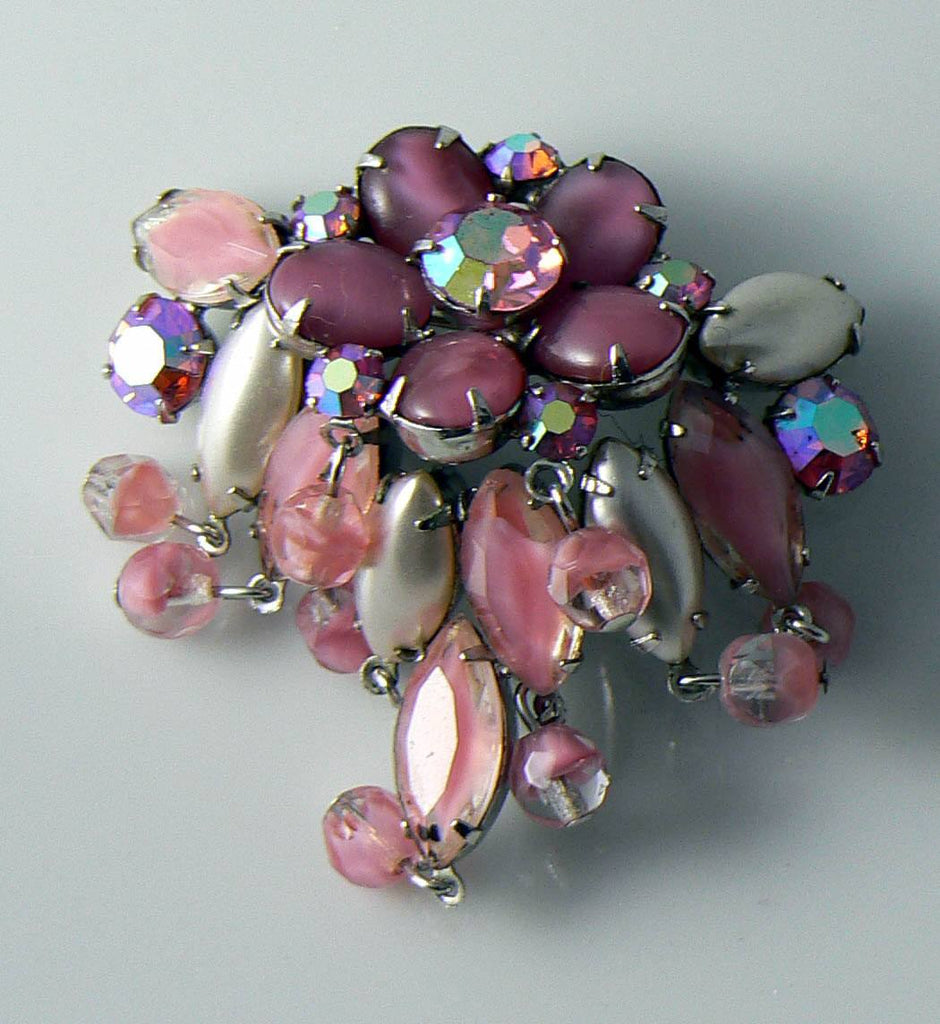 Vintage Juliana Pink Givre Rhinestone And Glass Brooch