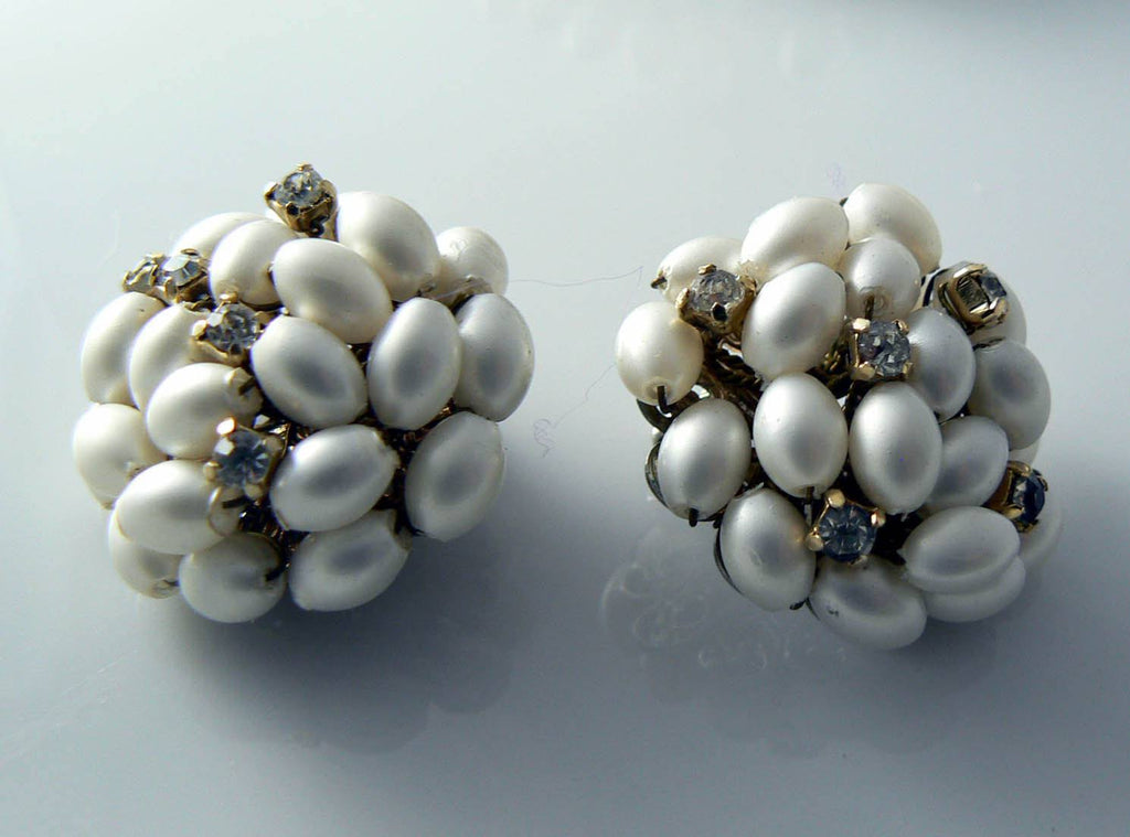 Alice Caviness Faux Pearl Rhinestone Bracelet Earrings Set - Vintage Lane Jewelry