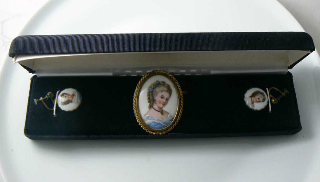 Jo Bary Limoges Brooch And Earring Set In Original Case