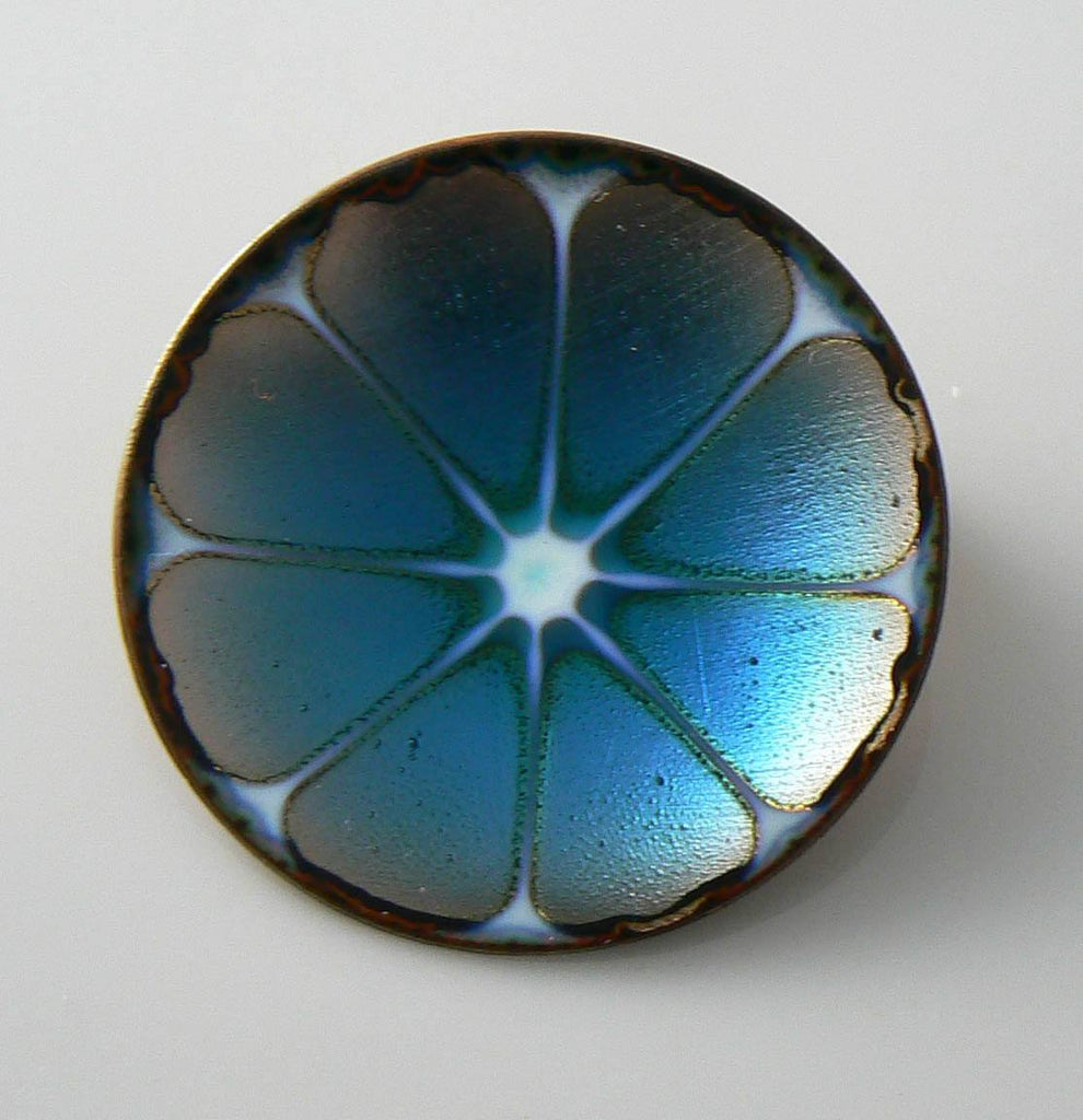 Vintage Hogan Bolas Brooch Pin Blue Enamel On Copper
