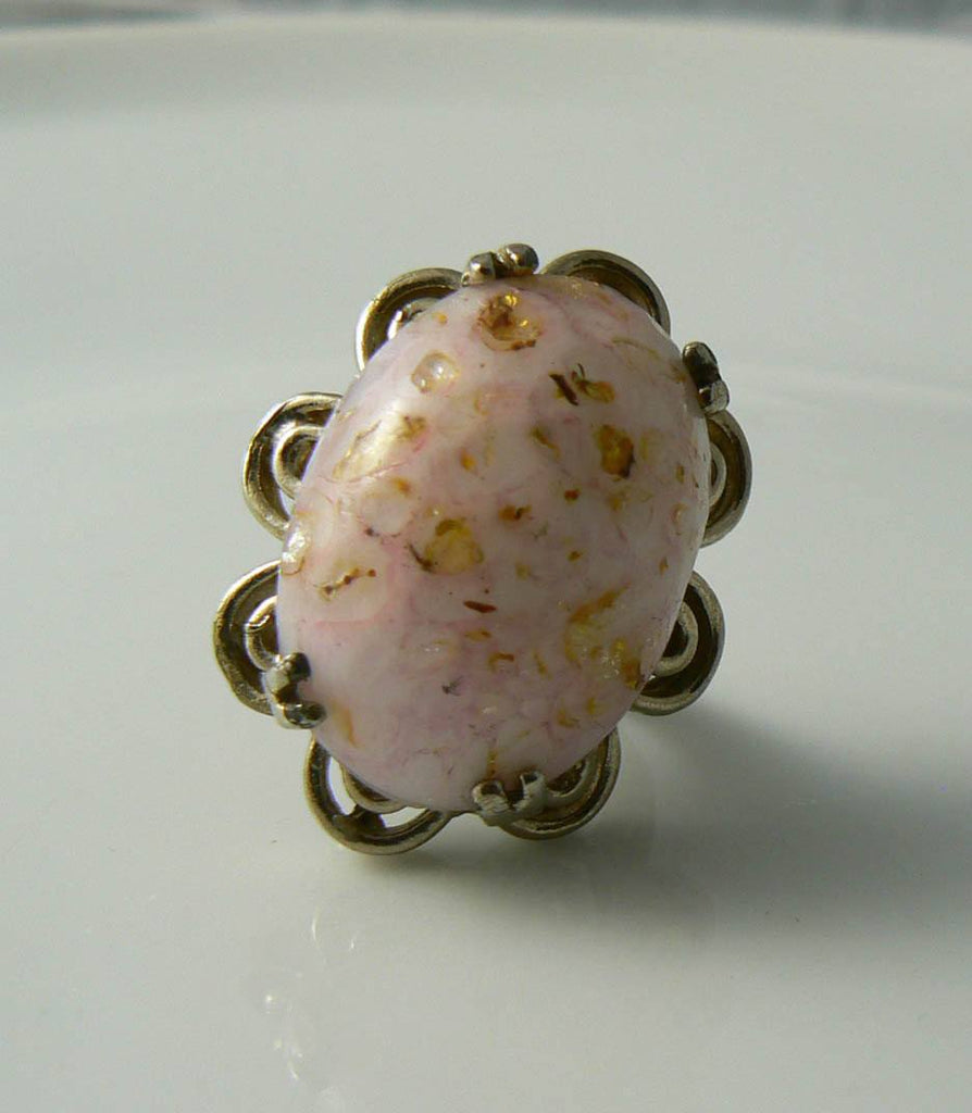 Vintage Hollycraft Huge Pink Cabochon Adjustable Ring