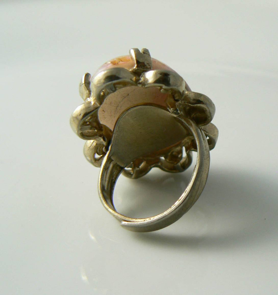 Vintage Hollycraft Huge Pink Cabochon Adjustable Ring - Vintage Lane Jewelry