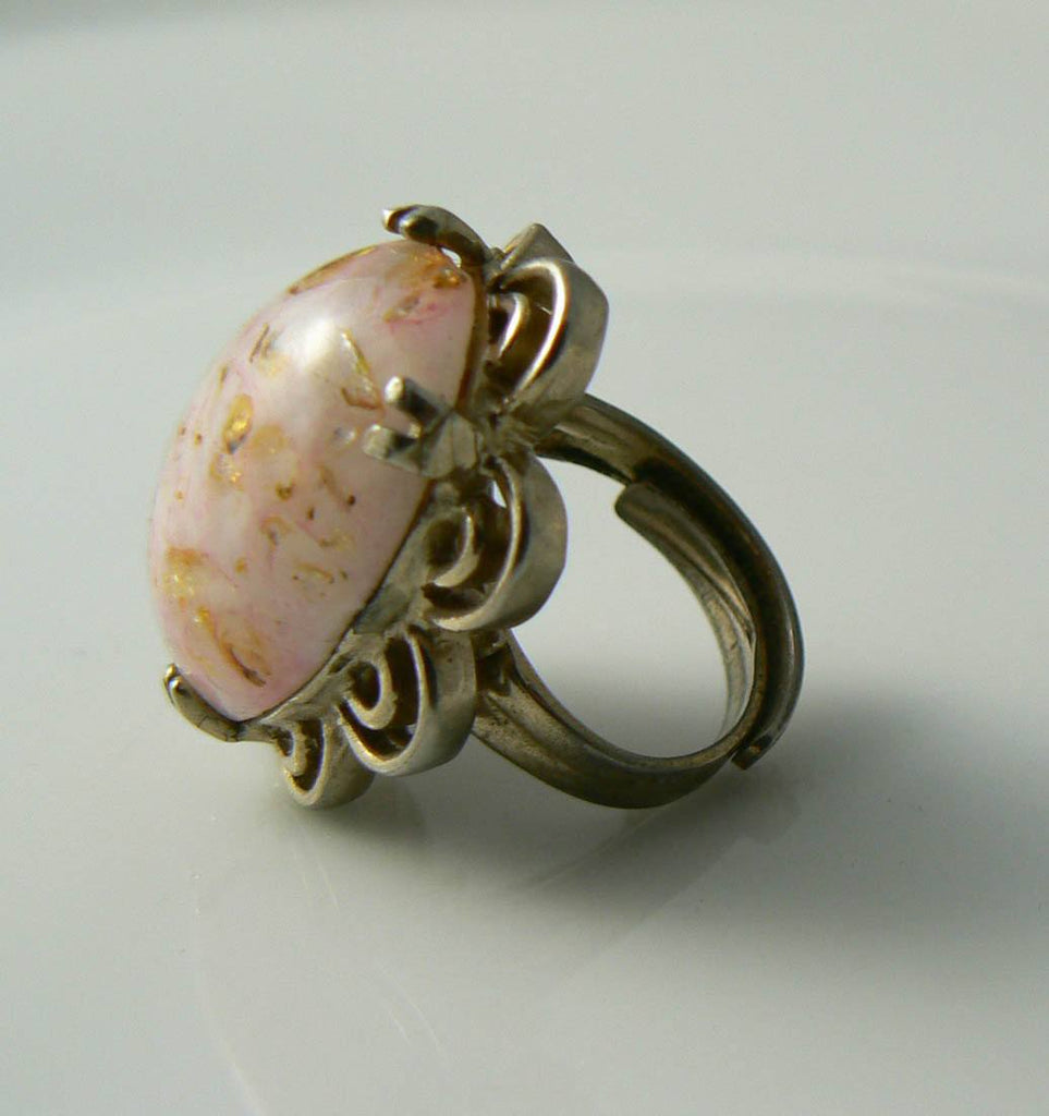 Vintage Hollycraft Huge Pink Cabochon Adjustable Ring - Vintage Lane Jewelry