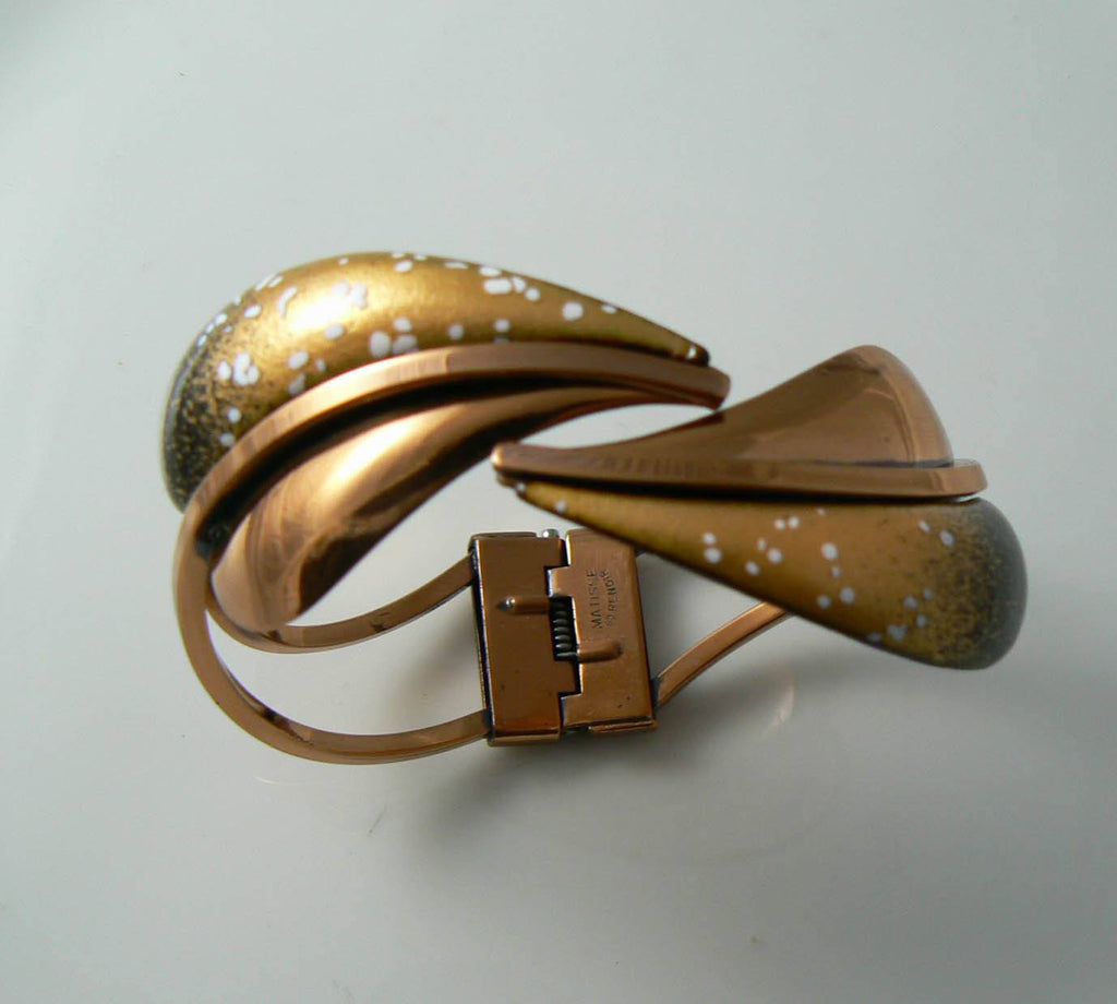 Fabulous Vintage Matisse Renoir Signed Copper and Enamel Hinged Bangle Bracelet Set - Vintage Lane Jewelry
