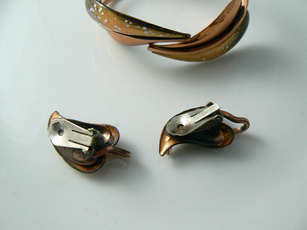 Fabulous Vintage Matisse Renoir Signed Copper and Enamel Hinged Bangle Bracelet Set - Vintage Lane Jewelry