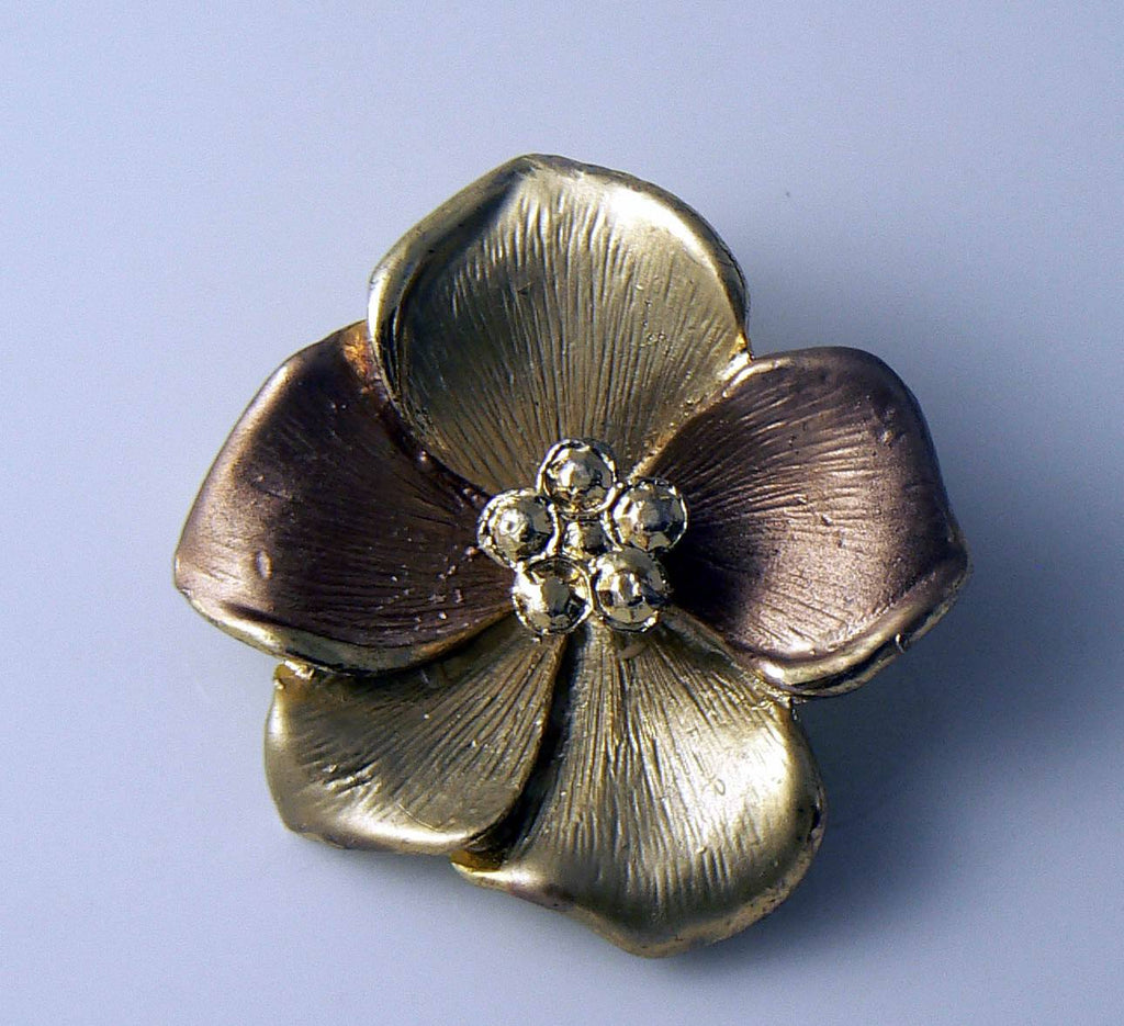 Tri-tone Gold Dogwood Flower Brooch Or Pendant