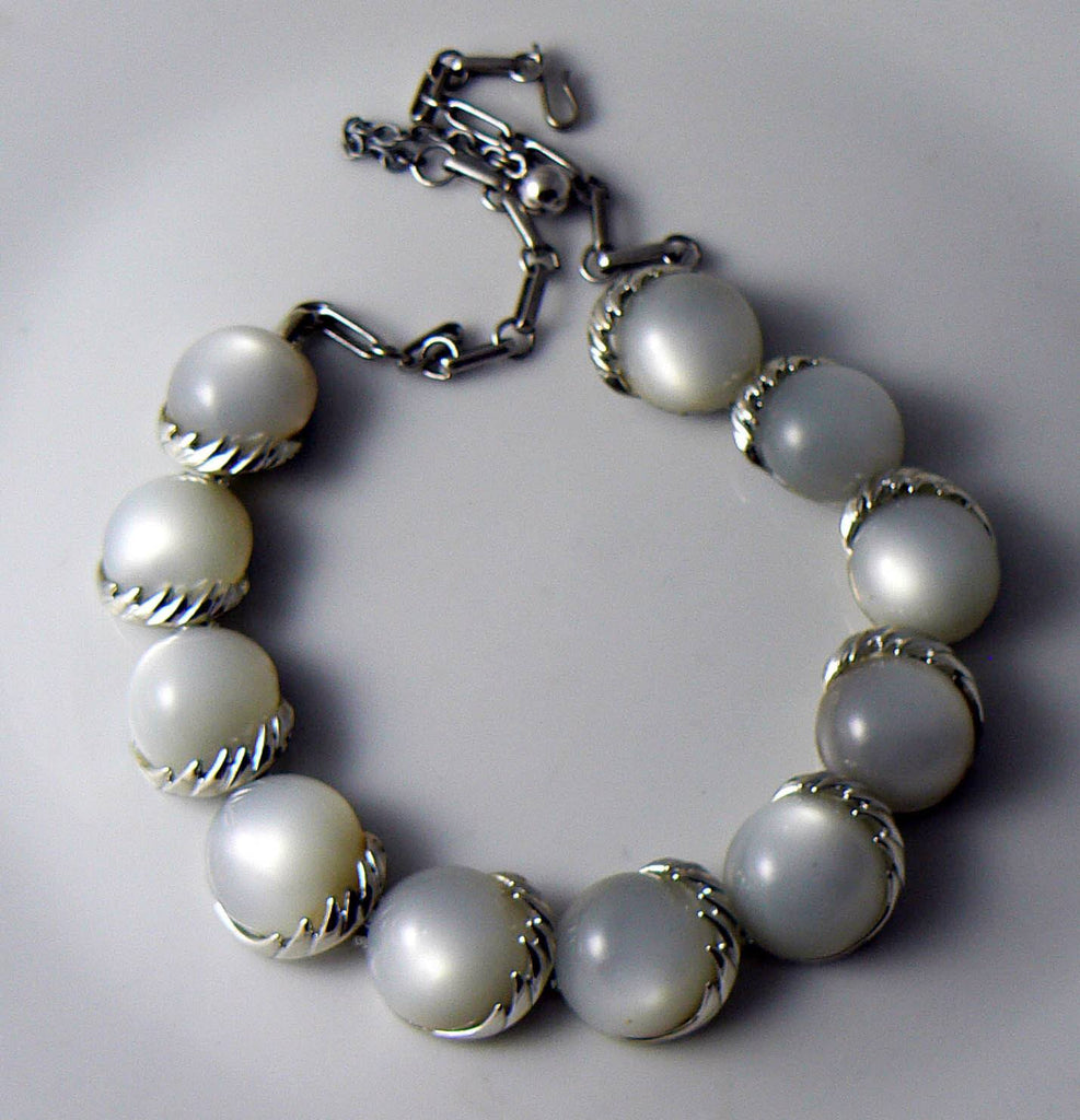 Signed Coro Faux Moonstone Cabochon Choker Necklace