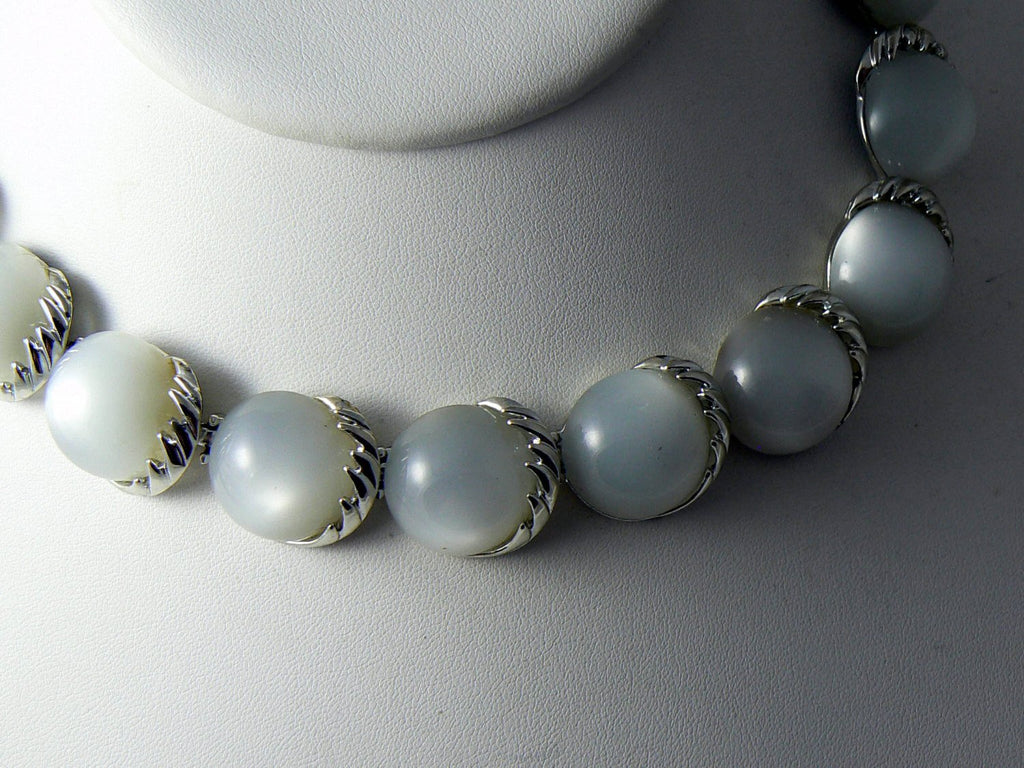 Signed Coro Faux Moonstone Cabochon Choker Necklace - Vintage Lane Jewelry