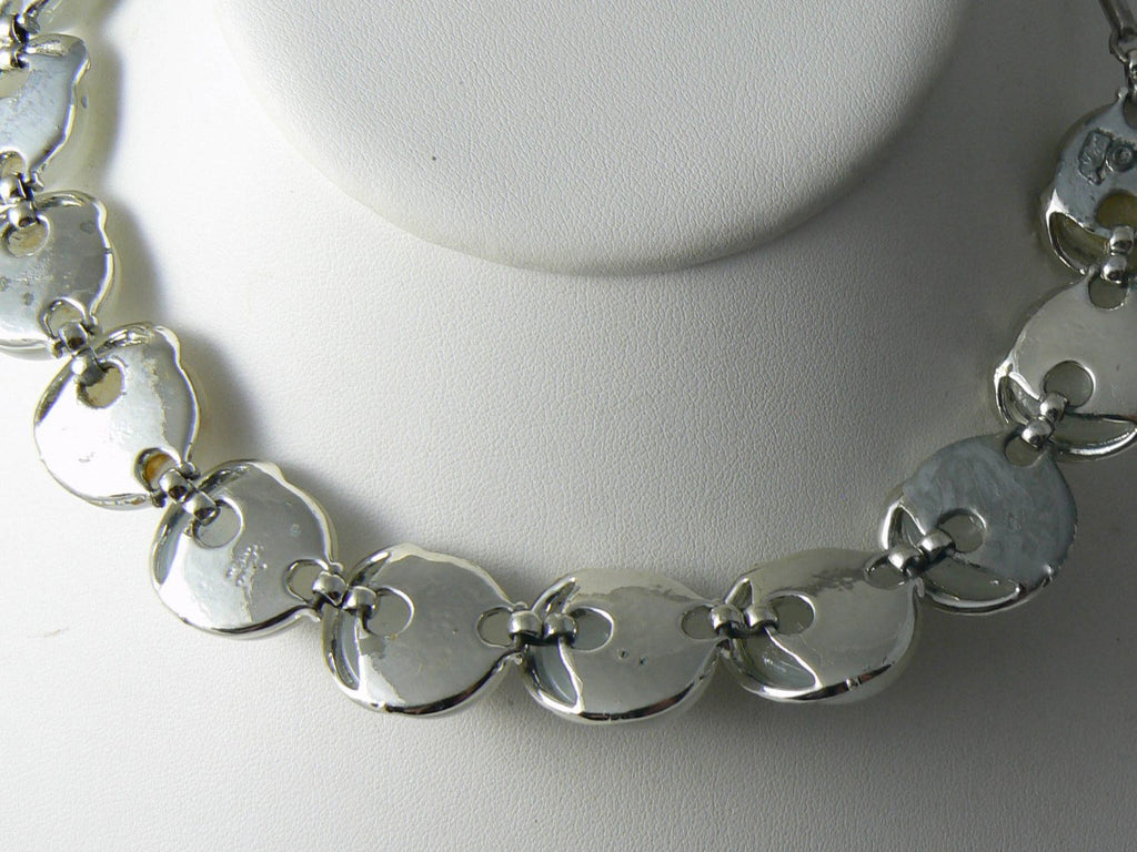 Signed Coro Faux Moonstone Cabochon Choker Necklace - Vintage Lane Jewelry