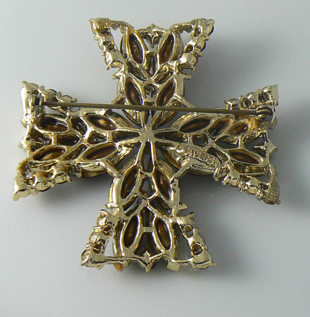 Vintage Red Rhinestone Maltese Brooch By Weiss - Vintage Lane Jewelry
