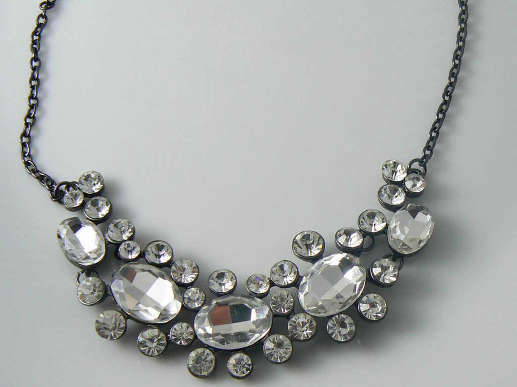 Rhinestone Gun Metal Finish Necklace