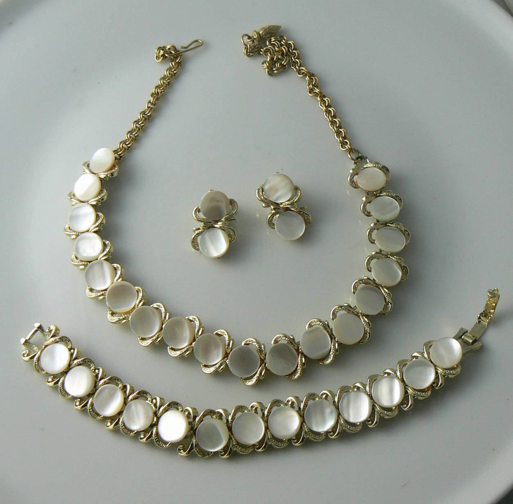 Vintage MOP gold tone Parure