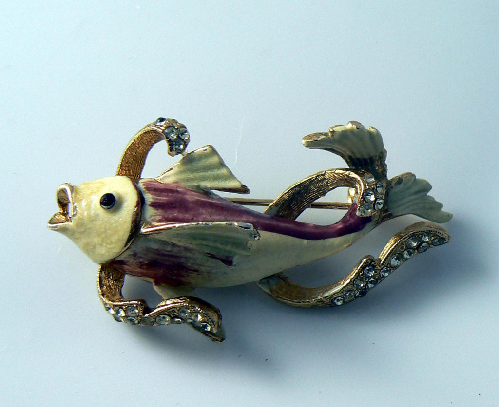 Vintage BSK enamel Koi Fish Brooch Book Piece