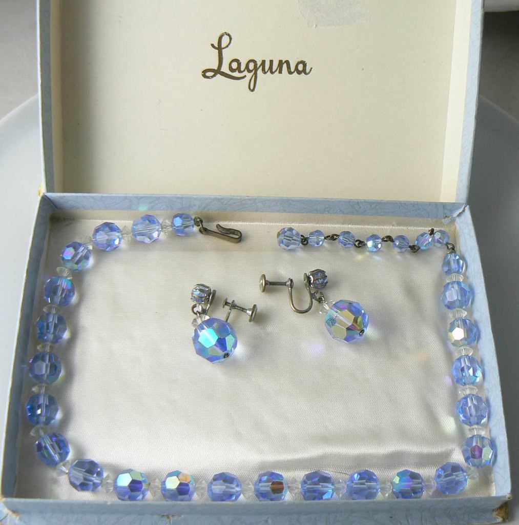 Laguna 1940's Austrian Crystal Ab Blue Earring Set - Vintage Lane Jewelry
