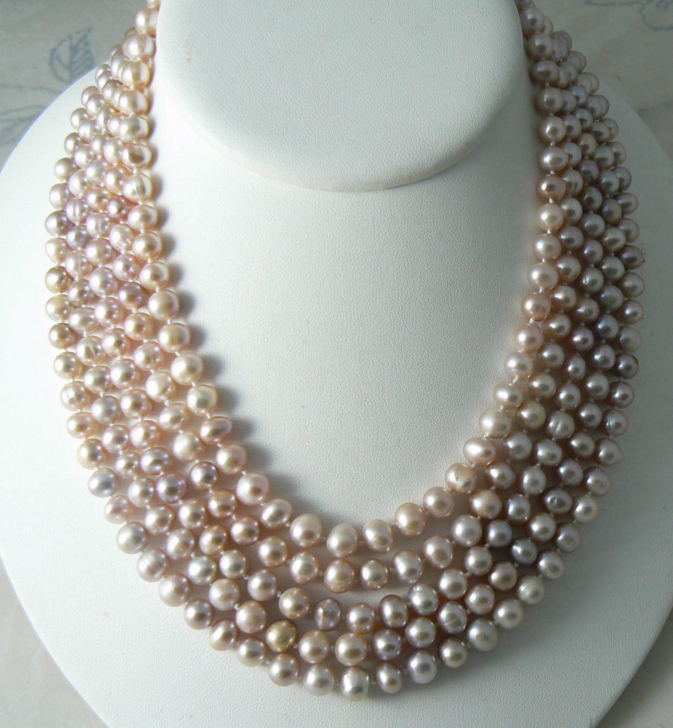 5 Strand Pink Lavender Freshwater Genuine Pearl Necklace