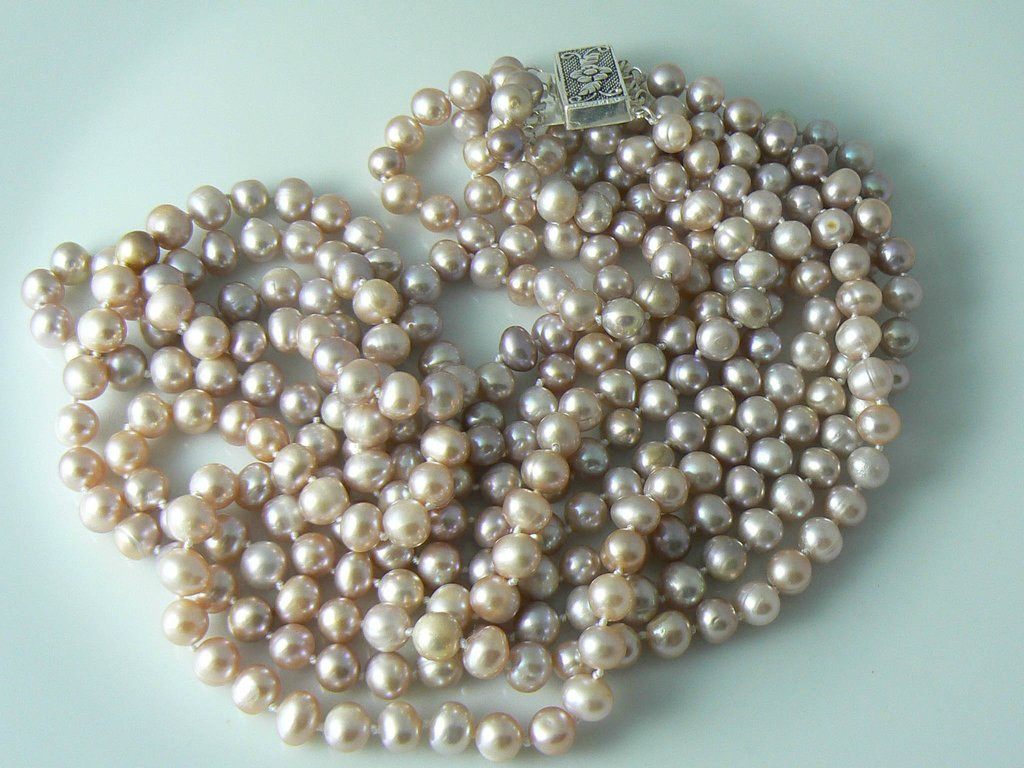 5 Strand Pink Lavender Freshwater Genuine Pearl Necklace - Vintage Lane Jewelry