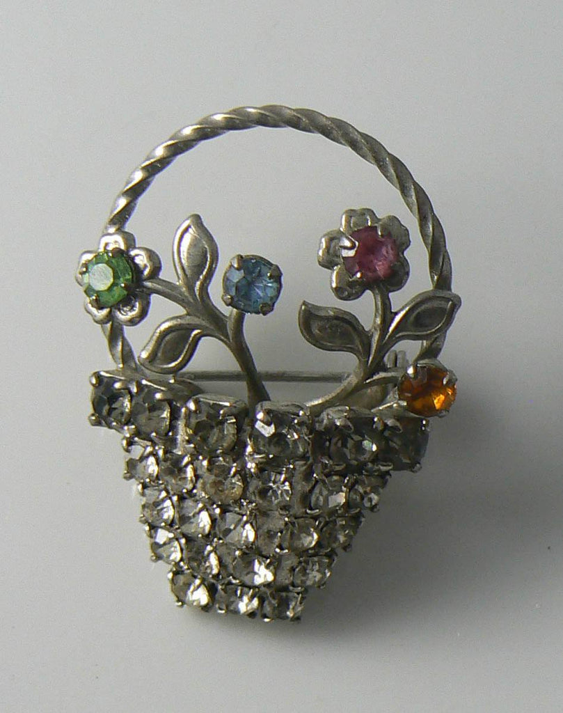 Rhinestone Pave Flower Basket Retro Brooch