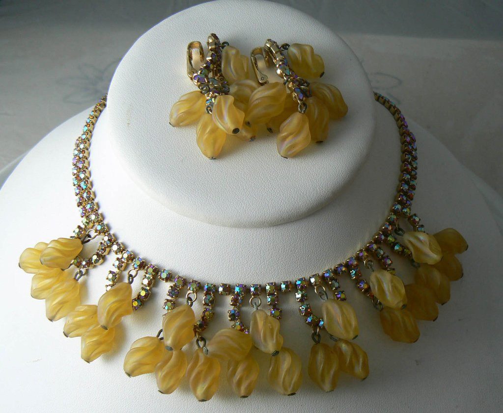 Juliana Ab Rhinestone Drippy Glass Bead Necklace Earrings Set
