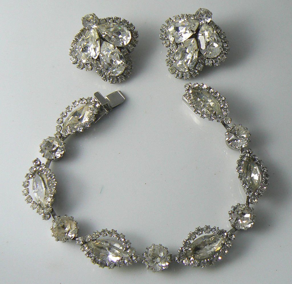 Signed Weiss Clear Rhinestone Demi Parure