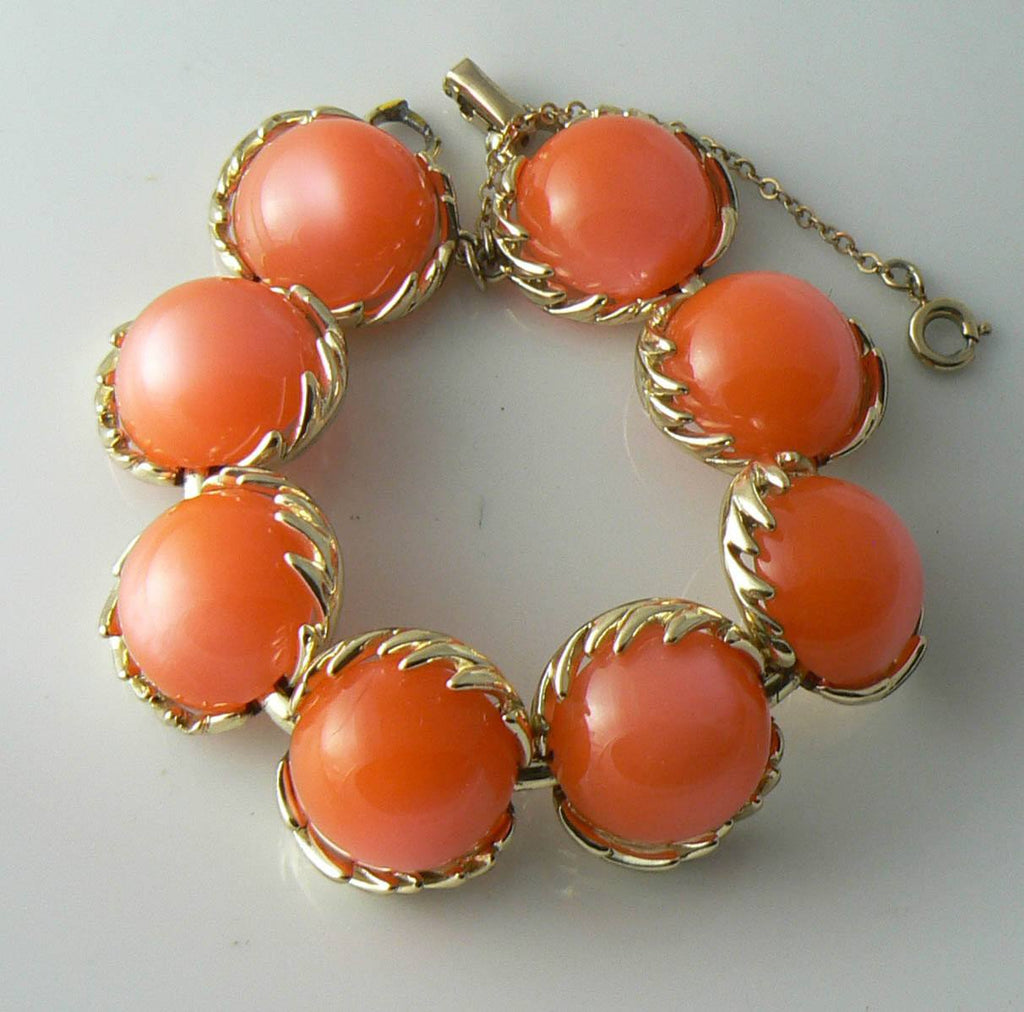 Signed Coro Soft Orange Apricot Thermoset Chunky Bracelet