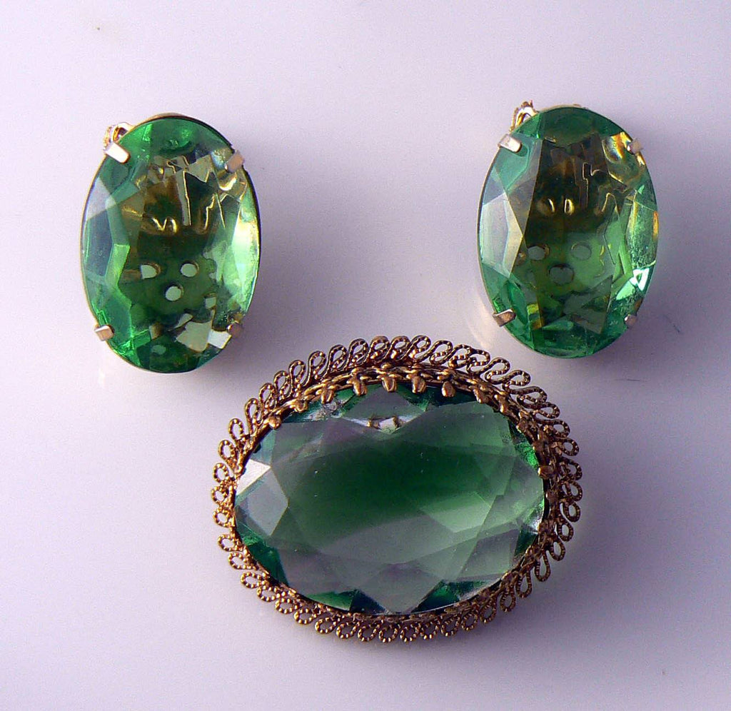 Peridot Green Glass Austrian Demi Parure