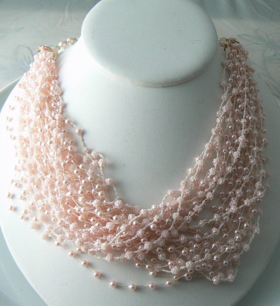Vintage Pink Sugar Bead Faux Pearl Necklace