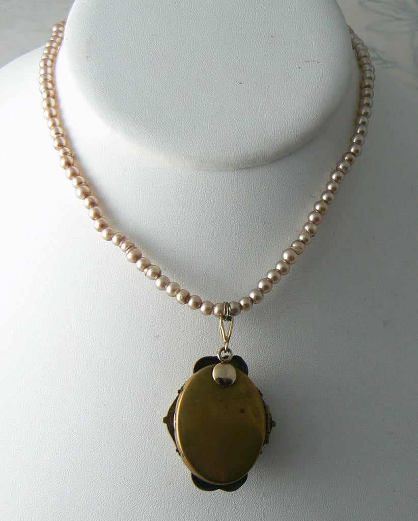 Vintage Carved Shell Cameo Locket Necklace - Vintage Lane Jewelry