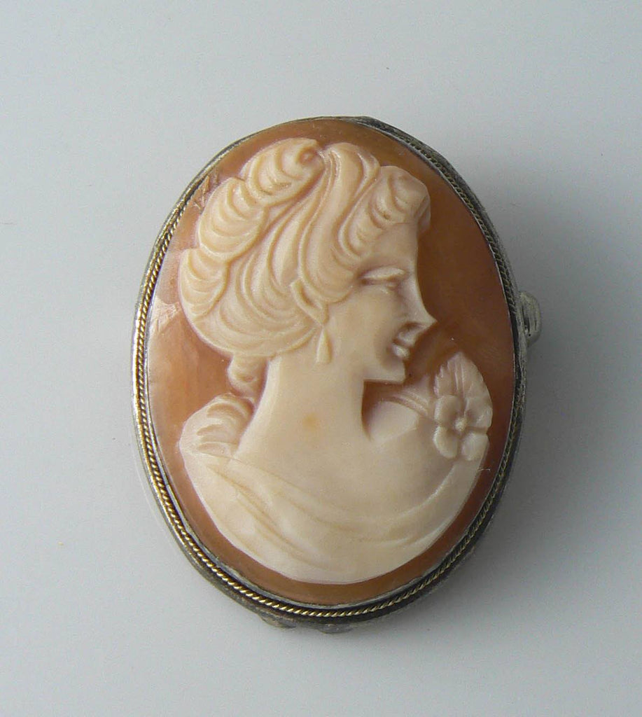 Vintage Sterling Silver Cameo Shell Brooch/pendant 925