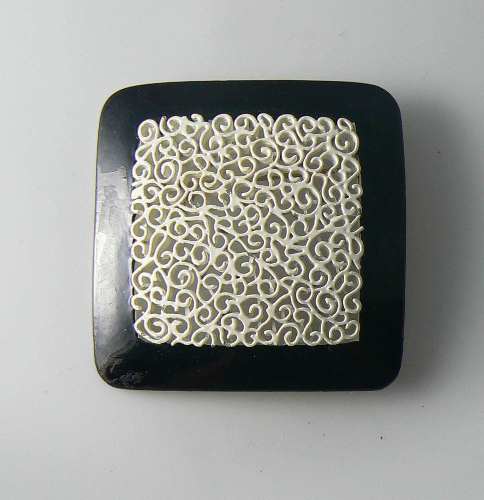Vintage Black And White Enamel Brooch