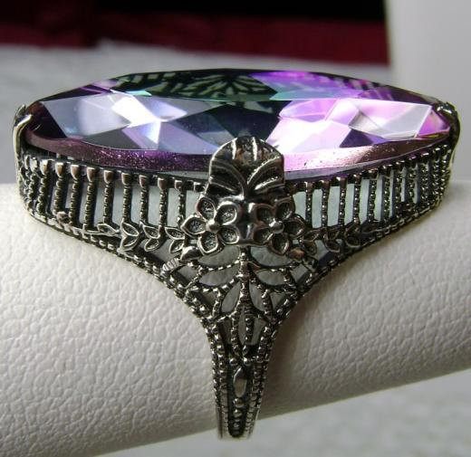 13ct Marquise Mystic Topaz Victorian Filigree Sterling Silver Ring
