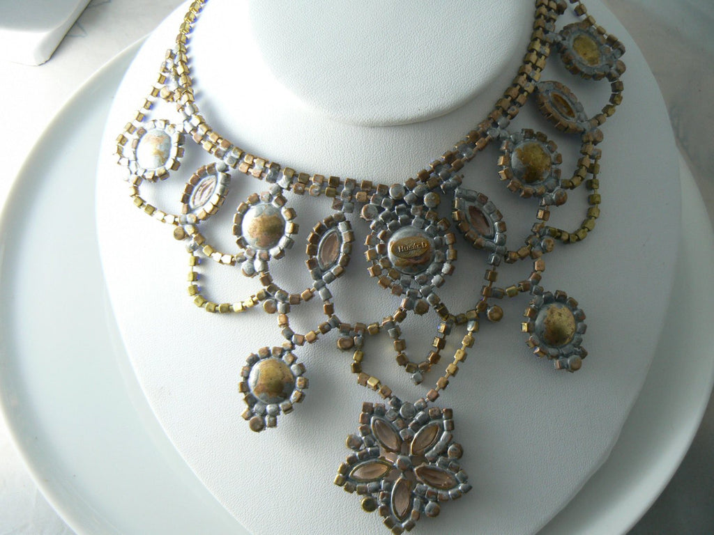 Blue, Pink And Clear Czech Glass Flower Necklace - Vintage Lane Jewelry